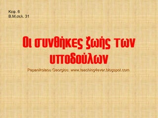 Οι συνθήκες ζωής των υποδούλων Κεφ. 6 Β.Μ.σελ. 31 Papanikolaou Georgios: www.teaching4ever.blogspot.com 