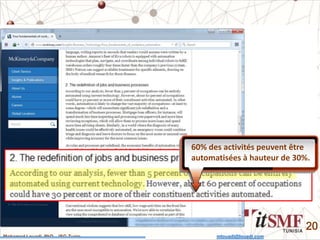 Mohamed Louadi, PhD – ISG-Tunis mlouadi@louadi.com
20
60% des activités peuvent être
automatisées à hauteur de 30%.
 