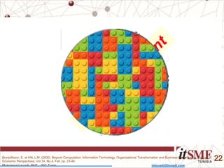 Mohamed Louadi, PhD – ISG-Tunis mlouadi@louadi.com
22
LES TIC
L’ENTREPRISE
The fundamental economic
role of computers becomes
clearer if one thinks about
organizations and markets
as information processors.
Brynjolfsson, E. et Hitt, L.M. (2000). Beyond Computation: Information Technology, Organizational Transformation and Business Performance, Journal of
Economic Perspectives, Vol.14, No.4, Fall, pp. 23-48.
 