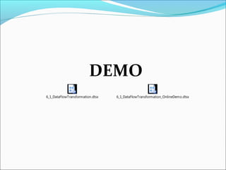 DEMO
6_1_DataFlowTransformation.dtsx 6_1_DataFlowTransformation_OnlineDemo.dtsx
 