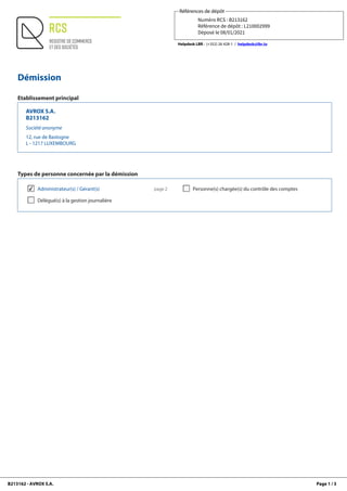 Démission administrateur Avrox