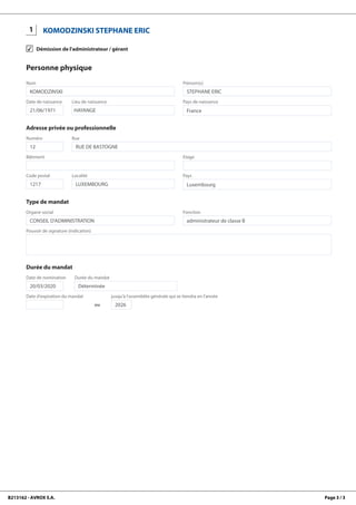 Démission administrateur Avrox