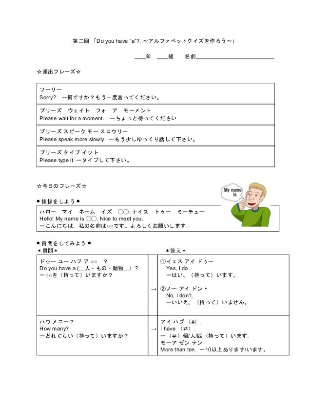 小学6年生向け Skypeを利用した英語授業 第2回配布資料