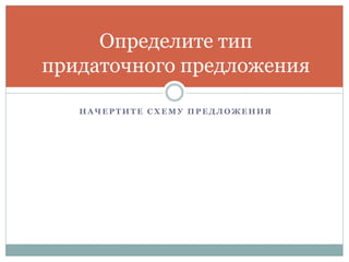 Н А Ч Е Р Т И Т Е С Х Е М У П Р Е Д Л О Ж Е Н И Я
Определите тип
придаточного предложения
 