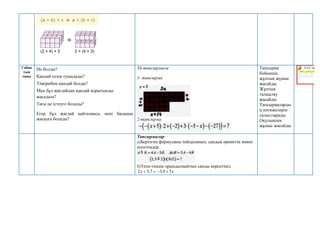 Сабақ
тың
соңы
Не болды?
Қандай сезім туындады?
Тәжірибем қандай болды?
Мен бұл жағдайдан қандай қорытынды
жасадым?
Тағы не істеуге болады?
Егер бұл жағдай қайталанса, нені басқаша
жасауға болады?
Үй тапсырмасы
1- тапсырма
2-тапсырма
Тапсырма
бойынша
жұптық жұмыс
жасайды
Жұптық
талқылау
жасайды
Тапсырмаларды
ң нәтижелерін
салыстырады
Оқулықпен
жұмыс жасайды
Тапсырмалар
a)Берілген формуланы пайдаланып, сандық өрнектің мәнін
есептеңдер.
b)Тепе-теңдік орындалмайтын санды көрсетіңіз.
x
x 5
9
,
3
7
,
5
2 



 