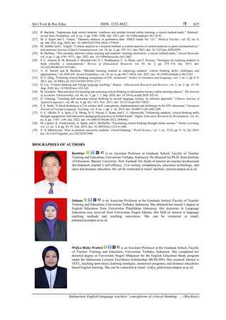 Indonesian English language teachers’ conceptions of critical thinking ...