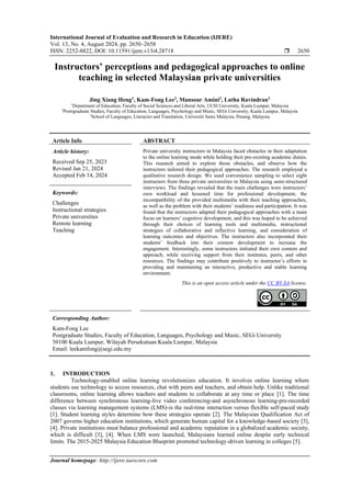 Instructors’ perceptions and pedagogical approaches to online teaching ...