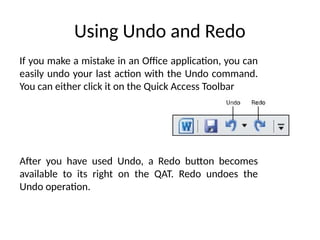 Undoing Operations Cours de Microsoft Office (word pptx excel) | PPTX