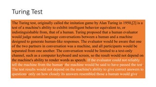 Imitation Game Machine Learning Introduction in Intelligent System & its Application | PPTX