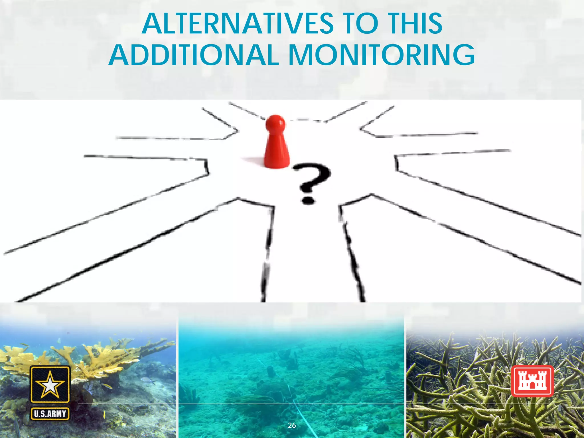 BUILDING STRONG® U.S. ARMY CORPS OF ENGINEERS | Jacksonville District
ALTERNATIVES TO THIS
ADDITIONAL MONITORING
26
 