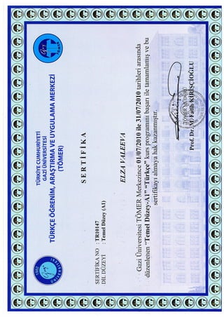 Gazi TOMER certificate