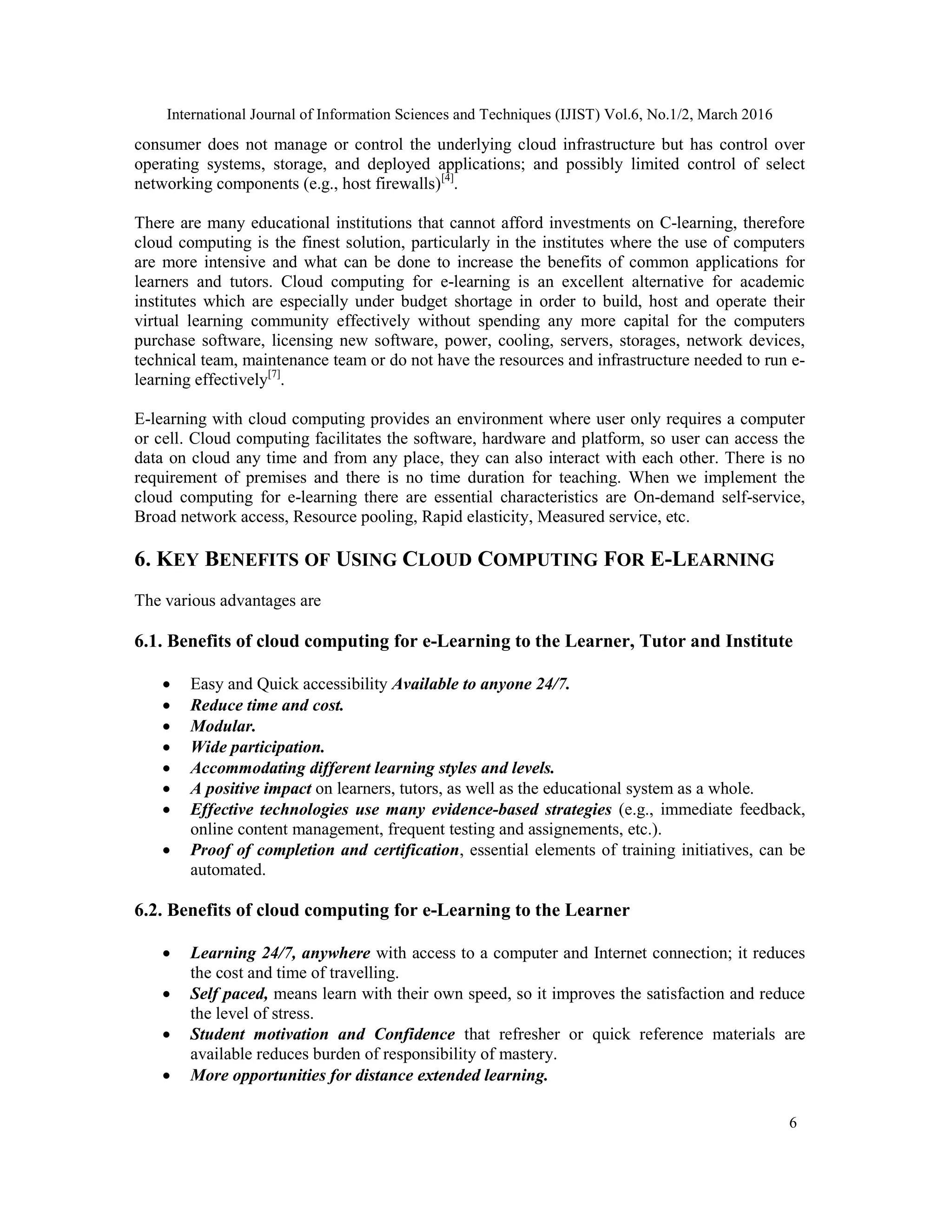 AN OVERVIEW OF CLOUD COMPUTING FOR E-LEARNING WITH ITS KEY BENEFITS | PDF