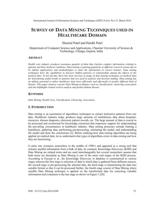 SURVEY OF DATA MINING TECHNIQUES USED IN HEALTHCARE DOMAIN | PDF
