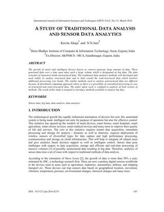 A STUDY OF TRADITIONAL DATA ANALYSIS AND SENSOR DATA ANALYTICS | PDF