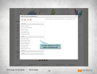 Content aligned to ASTD
                                               sales competencies




To the Agile, Go the Spoils   #CLO_Agility
                                                     36
 