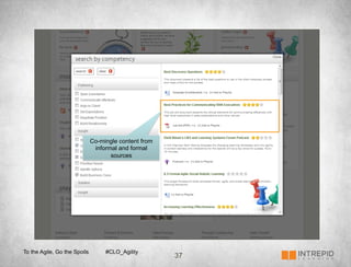 Co-mingle content from
                               informal and formal
                                     sources




To the Agile, Go the Spoils        #CLO_Agility
                                                       37
 