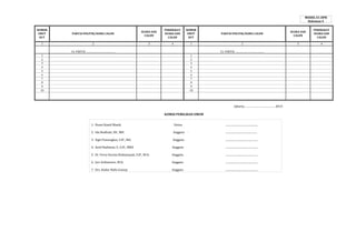 MODEL E1 DPR
Halaman 4
NOMOR
URUT
DCT

PARTAI POLITIK/NAMA CALON

SUARA SAH
CALON

PERINGKAT
SUARA SAH
CALON

NOMOR
URUT
DCT

PARTAI POLITIK/NAMA CALON

SUARA SAH
CALON

PERINGKAT
SUARA SAH
CALON

1

2

3

4

1

2

3

4

14. PARTAI ………………………………….

15. PARTAI ………………………………….

1
2
3
4
5
6
7
8
9
10

1
2
3
4
5
6
7
8
9
10

Jakarta, ………………………………. 2014
KOMISI PEMILIHAN UMUM
1. Husni Kamil Manik

Ketua

.................................................

2. Ida Budhiati, SH., MH.

Anggota .

................................................

3. Sigit Pamungkas, S.IP., MA.

Anggota

.................................................

4. Arief Budiman, S., S.IP., MBA

Anggota

.................................................

5. Dr. Ferry Kurnia Rizkiansyah, S.IP., M.Si.

Anggota

.................................................

6. Juri Ardiantoro, M.Si.

Anggota

.................................................

7. Drs. Hadar Nafis Gumay

Anggota

.................................................

 