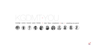 (knowledge + creativity + enterprise + passion + fortitude) (vision + ﬁnance + comprehension) trust+ x = something very special
KGDMT YOU+
 