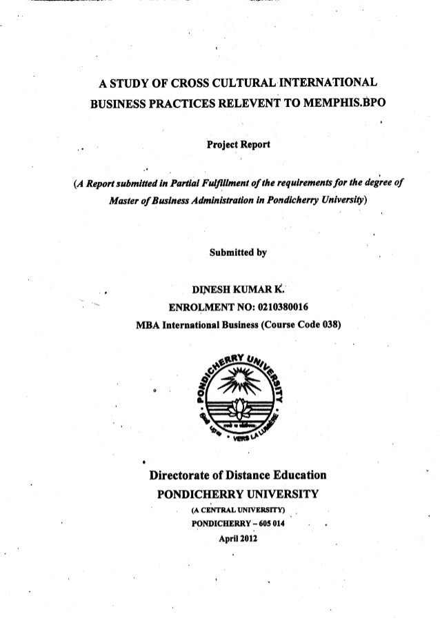 Mba International Business Projects Pdf