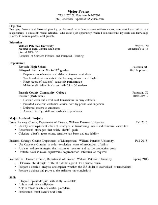 William Paterson University Jobs >> Victor Resume William Paterson University Jobs >> Victor Resume