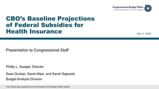 CBO's Baseline Projections of Federal Subsidies for Health Insurance | PDF