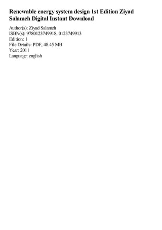 Renewable energy system design 1st Edition Ziyad Salameh | PDF