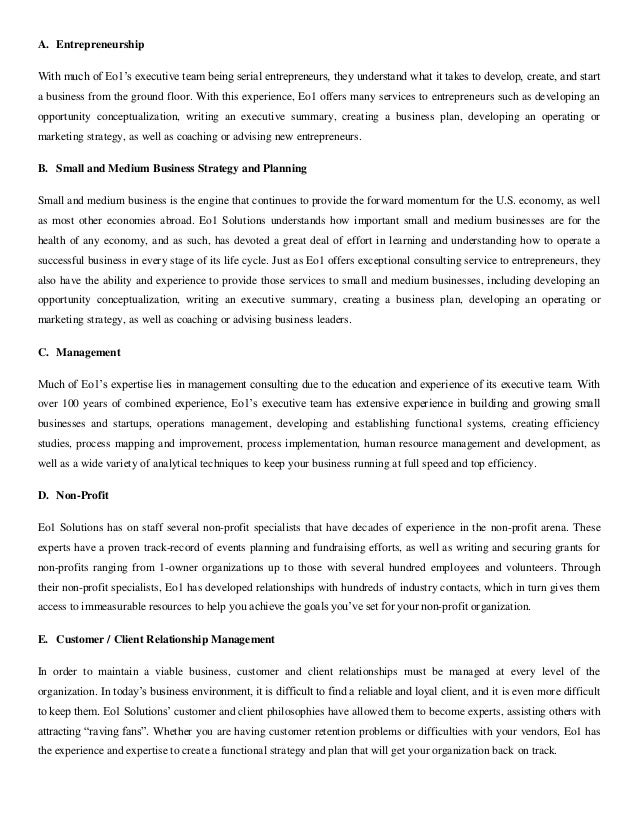eo1 solutions executive summary