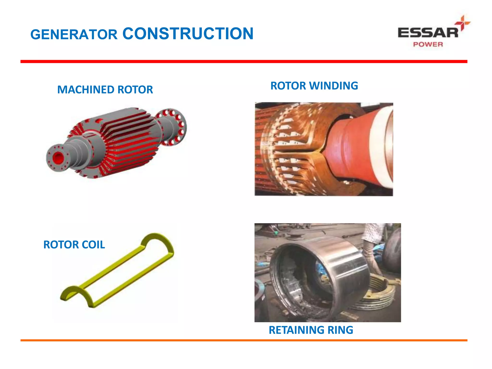 GENERATOR CONSTRUCTION
MACHINED ROTOR ROTOR WINDING
ROTOR COIL
RETAINING RING
 