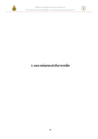 คู่มือสื่อการสอนวิชาคณิตศาสตร์ โดยความร่วมมือระหว่าง
สานักงานคณะกรรมการการศึกษาขั้นพื้นฐาน และ คณะวิทยาศาสตร์ จุฬาลงกรณ์มหาวิทยาลัย




        3. ผลบวกย่อยของลาดับเรขาคณิต




                                     20
 