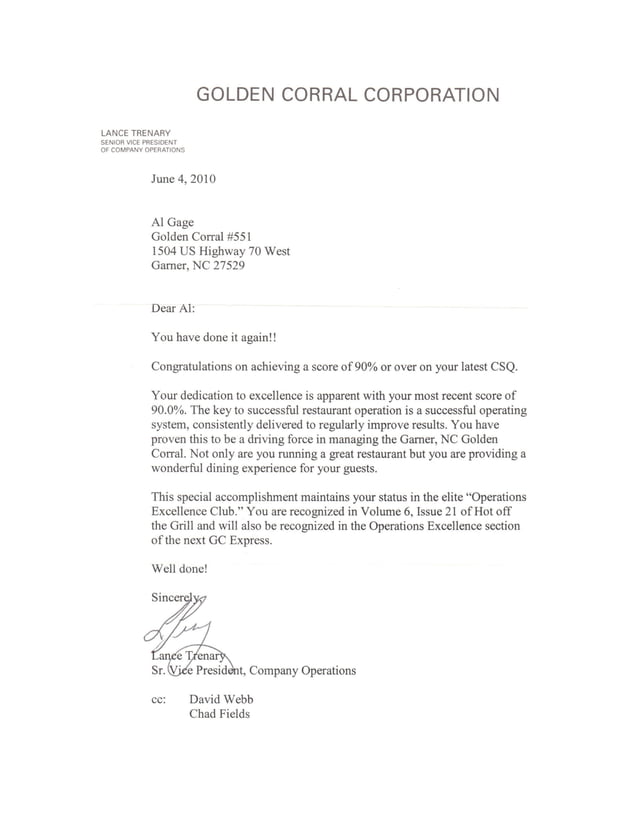Al Gage Congrats Letter Sr.VP Lance Trenary GC June 2010