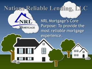 NRL Mortgage’s Core
Purpose: To provide the
most reliable mortgage
experience.
Nations Reliable Lending, LLC
 