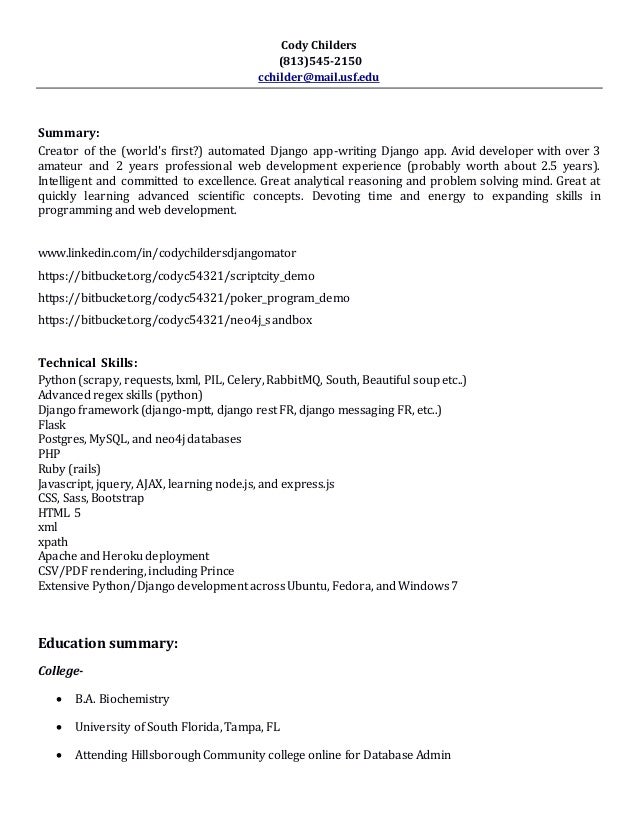 Django developer resume