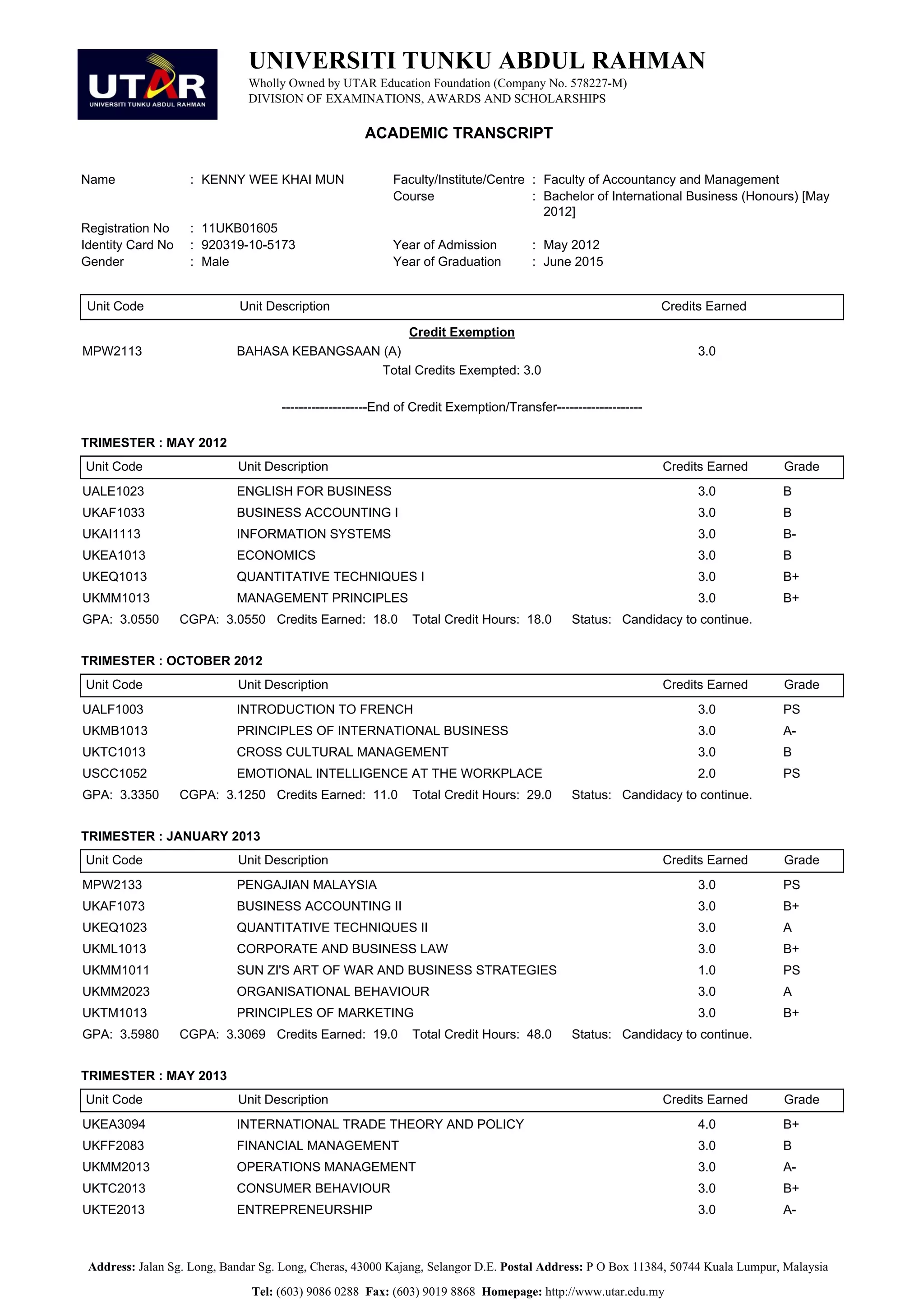 Academic Transcript PDF Academic Transcript PDF
