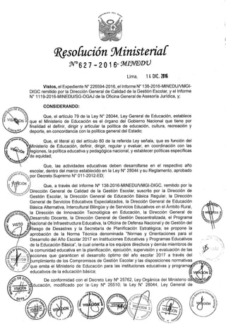 RESOLUCIÓN MINISTERIAL N° 627-2016-MINEDU
