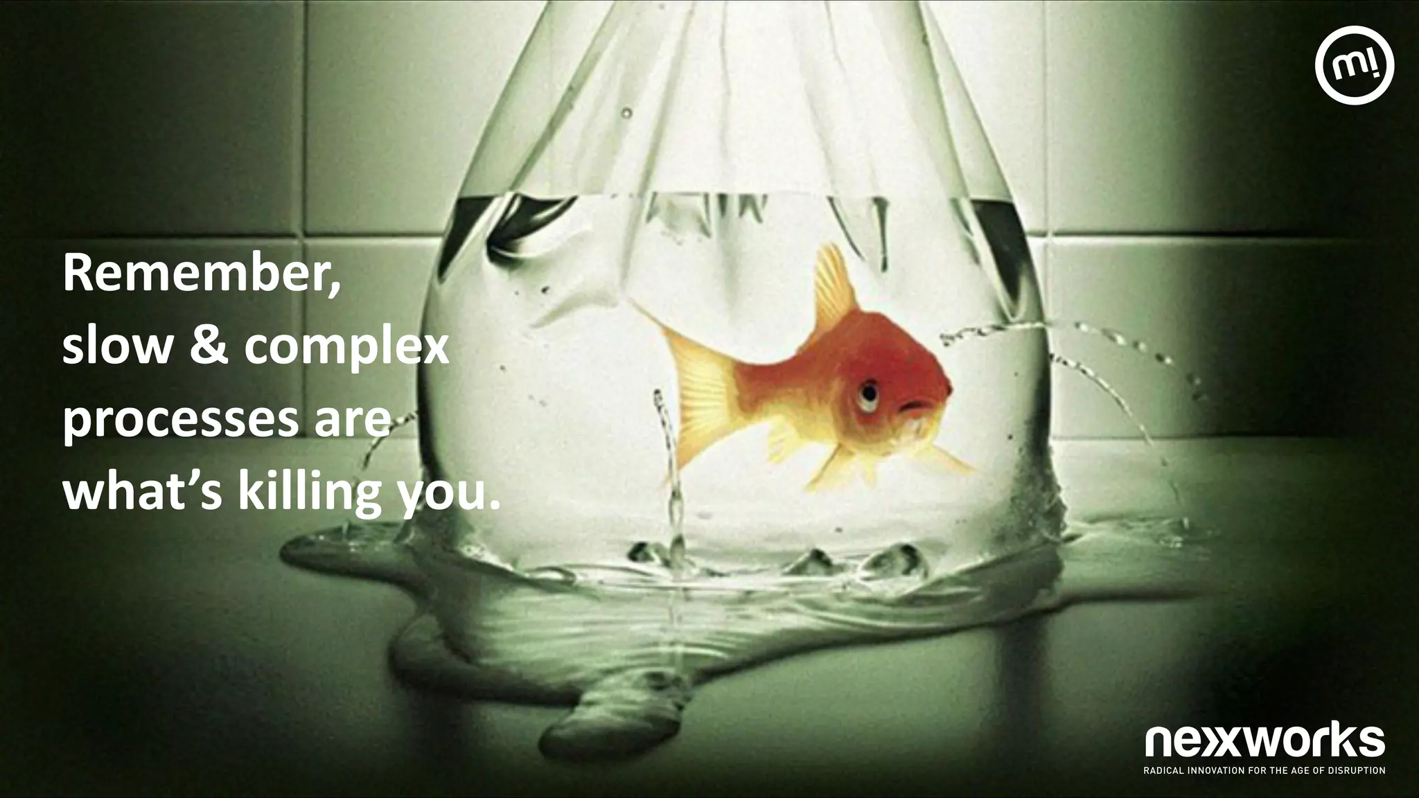 Remember,	
  	
  
slow	
  &	
  complex	
   
processes	
  are	
  	
  
what’s	
  killing	
  you.
 