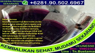 Reserve-Jeunesse
Reserve Antioxidant Fruit Blend membuat anda
sehat dan umur panjang.Produk unggulan yang
memngembalikan keremajaan kita.Resveratrol
membuat hidup kita 15-20 tahun lebih lama,
fungsinya meringankan peradangan 60 kali lebih
baik dari ASPIRIN. Melawan Radikal Bebas 40 kali
lebih baik daripada biji anggur OPC Q10,
kemampuan antioxidant 800 kali lebih tinggi dari
vitamin C. Menambah efek pengobatan melawan
kanker hingga 40 kali dan tanpa efek samping....
 