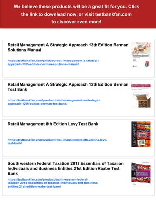 Retail Management A Strategic Approach 13th Edition Berman Test Bank | PDF