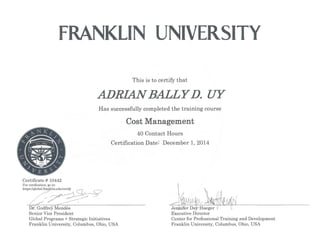 Franklyn University_Certificate in Cost Management