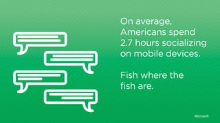 On average, 
Americans spend 
2.7 hours socializing 
on mobile devices. 
Fish where the 
fish are. 
Microsoft 
 
