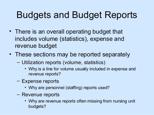 nursing unit budget reports