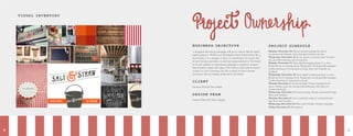 4 5
VISUAL INVENTORY
BUSINESS OBJECTIVE
A designed advertising campaign will prove vital to Salt & Straw’s
rapid expansion. While most Portlanders know Salt & Straw like a
best friend, it is a stranger to the L.A. community. To ensure that
its new location provides a consistent representation of the brand
to its new publics, an advertising campaign is needed to cement
Salt & Straw’s origin and values. This will not only help the brand
connect to new customers, but also remind or excite current
customers that are already dedicated to the brand.
CLIENT
Owners: Kim & Tyler Malek
DESIGN TEA M
Emma Elliott & Claire Cupples
PROJECT SCHEDULE
Monday, November 10: Discuss project schedule & creative
document with Claudine. Have thumbnail sketches & ideas.
Wednesday, November 12: Revise sketches & perfect ideas for print
ads, guerrilla marketing, and commercial.
Monday, November 17: Show digital campaign progress to class.
Rough layout of campaign book. Rough print ads & guerrilla campaign.
Further planning of commercial and app. Meet with Claudine for
feedback.
Wednesday, November 19: Show digital campaign progress to class.
Rough layout of campaign book. Rough print ads & guerrilla campaign.
Further planning of commercial and app.
Monday, December 1: Group meetings. Design campaign book
layout. Finalize print ads and guerrilla marketing. Solid ideas for
commercial & app.
Wednesday, December 3: Group meetings. Rough commercial & app.
Meet with Claudine.
Monday, December 8: Have completed rough of commercial and
app. Meet with Claudine.
Wednesday, December 10: Meet with Claudine. Finalize campaign.
Friday, December 19: Presentation
 