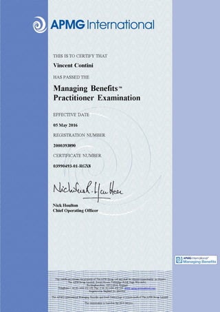 Managing Benefits Practitioner Certification