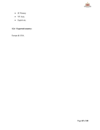 Page 65 of 68
 JC Penney
 VF Asia.
 Espirit etc.
12.4 Exported country:
Europe & USA.
 