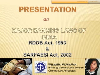 VALLIAMMAI PALANIAPPAN
Intern @ Banking Laws Division,
Chennai Law Associates
presented on 27/06/2015
 