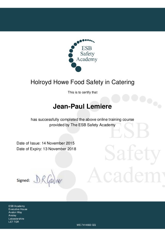 Food Safety Certificate
