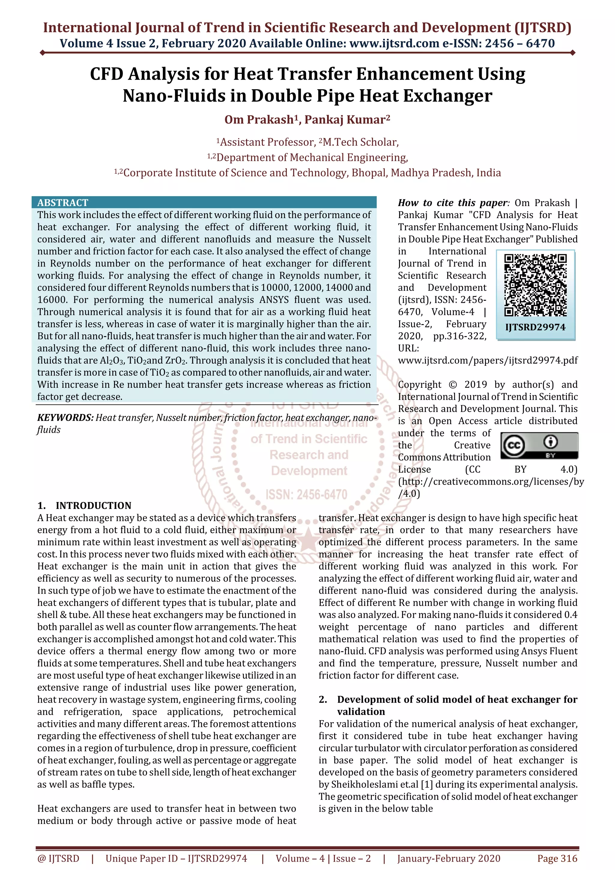 CFD Analysis for Heat Transfer Enhancement Using Nano Fluids in Double ...