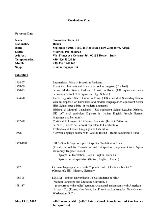 Curriculum Vitae inglese