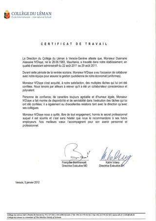 Certificat de Travail-Collége du Léman