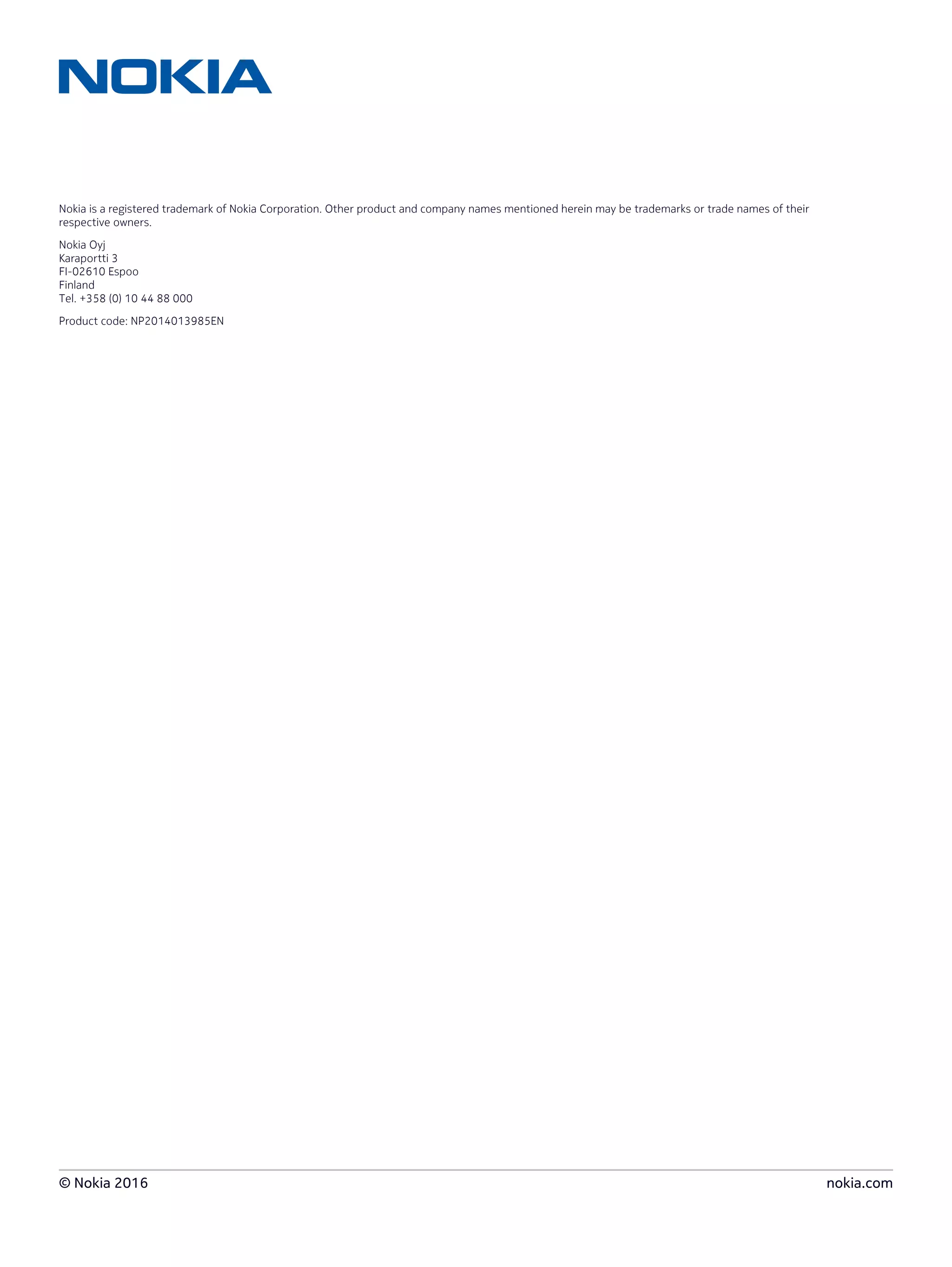 30 Technology White Paper
Transforming critical communications networks for substation automation
Nokia is a registered trademark of Nokia Corporation. Other product and company names mentioned herein may be trademarks or trade names of their
respective owners.
Nokia Oyj
Karaportti 3
FI-02610 Espoo
Finland
Tel. +358 (0) 10 44 88 000
Product code: NP2014013985EN
© Nokia 2016 nokia.com
 