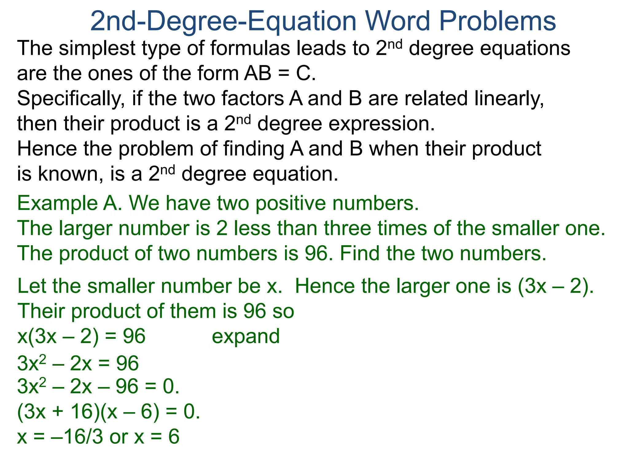 6 2nd degree word problem, areas and volumes-xc | PPTX